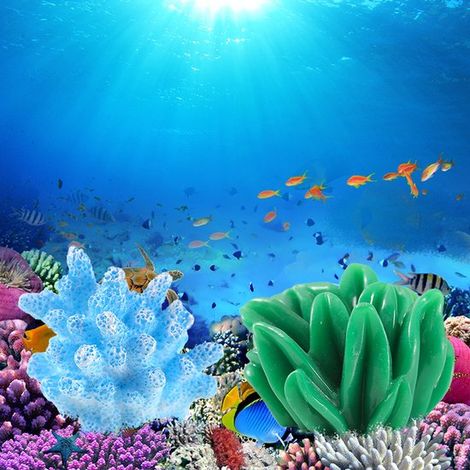 Set mit 2 künstlichen Korallen (Blau & Grün) – Lebendige Aquariumdekoration, schafft eine tropische Unterwasserlandschaft (1/3)