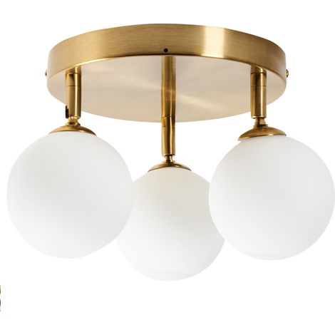 Lámpara de techo moderna de vidrio de 3 luces placa de metal redonda colgante de latón blanco Mavilla