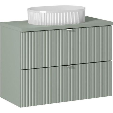 Meuble vasque à poser 80 cm + plateau - A tiroirs - Vert Roseau - Livraison gratuite
