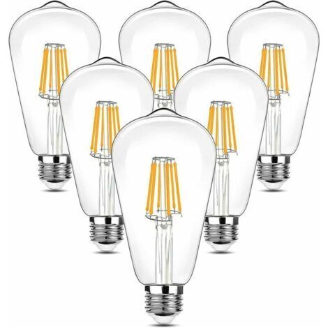LaBlanc -6 Pièces Vintage LED Ampoule Edison, 90-265V 6W (Incandescent équivalent 60W) Ampoule E27, 600LM 2700K LED Blanc Chaud, ST64 Rétro Antique Style Lampe de Décoration, Pour le Restaurant Barre (1/4)