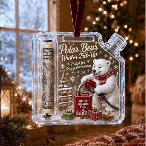 Porte-billets de Noël en acrylique transparent, décoration amusante à suspendre au sapin, ornement de Noël en forme de tirelire, décoration amusante pour offrir de l'argent. (1/4)
