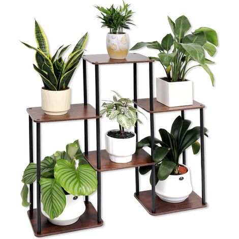 Support de plantes d'intérieur à 6 étages - 71 cm de haut - En bois - Pour plusieurs plantes - Grande étagère à fleurs au design échelle pour l'extérieur - Convient pour la vie (1/5)