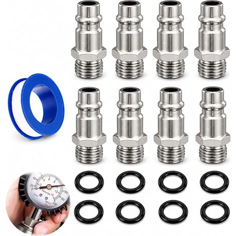 1/4 G1/4 European Pneumatic Air Fittings Quick Coupling Kit with 8 Male Ends, 8 O-Rings and Compressor Sealing Tape (1/5)