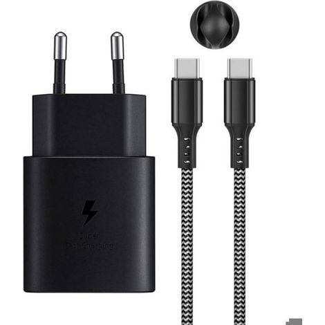 Chargeur USB C - 25 W - PD 3.0 - Compatible Samsung Galaxy S25 S24 S23 S22 S21 S20 Ultra S10e Z Flip 6 Z Fold 6 S20 FE Note20 iPad Pro 12 9 - Câble USB C 2 m - Noir (1/4)
