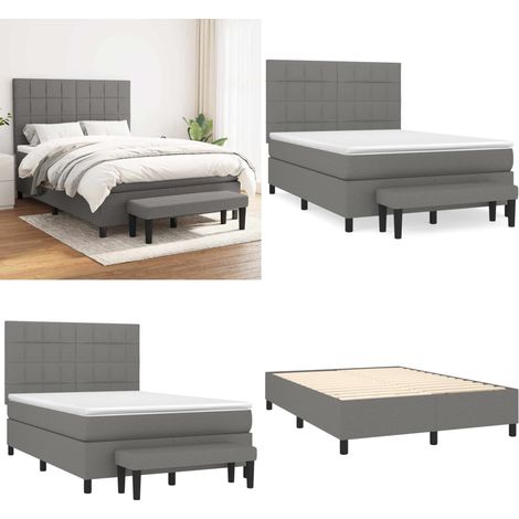 Sommier à lattes de lit avec matelas Gris foncé 140x190cm Tissu - Lit Plateforme - Lit Double - Matelas Ressorts Ensachés - Literie - Chambre À Coucher - Home & Living (1/5)
