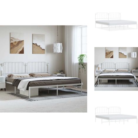 Bettgestell mit Kopfteil Metall Weiß 193x203 cm - Metallbettfundament - Doppelbettgestell - Weißes Bettgestell - Boxspringrahmen - Bettrahmen (1/5)