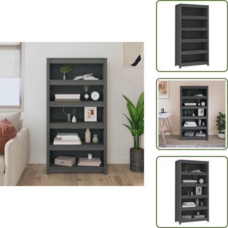 Bibliothèque Gris 80x35x154 cm Bois de pin massif - Bibliothèque - Étagère - Meuble De Rangement - Bibliothèque En Bois - Bibliothèque Grise (1/5)