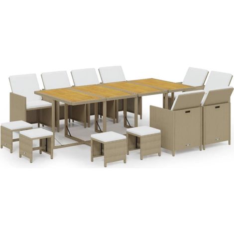 Maison Exclusive - Set da Pranzo da Giardino 13 pz con Cuscini in Polyrattan Beige
