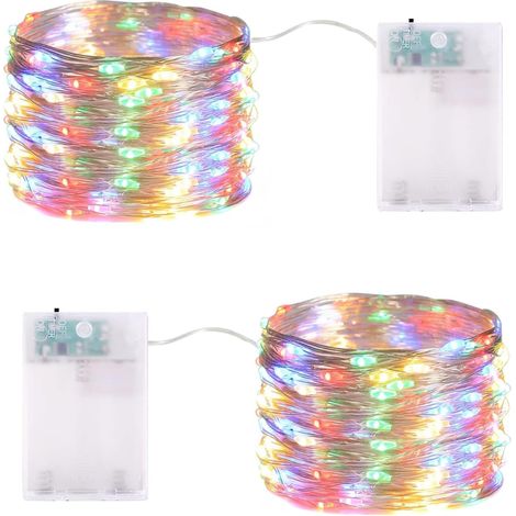 Battery Operated Fairy Lights, 5M 50 LED Micro LED Fairy Lights with Timer Waterproof Silver Wire for Christmas, Party, Wedding, Balcony, Indoor and Outdoor, Multicoloured, Pack of 2 (1/5)