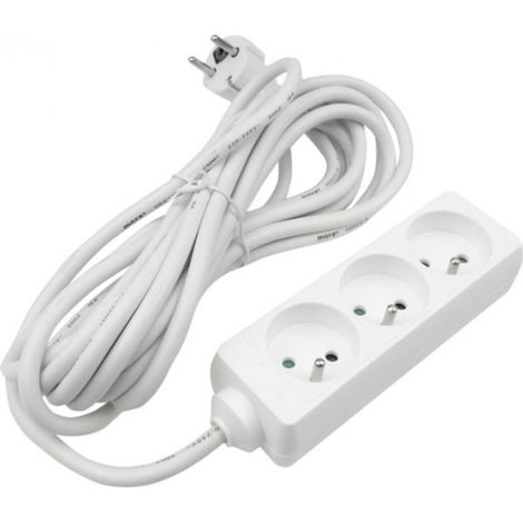 Rallonge 3 prises 5 m avec/sans 3 x 1,5 mm² blanche