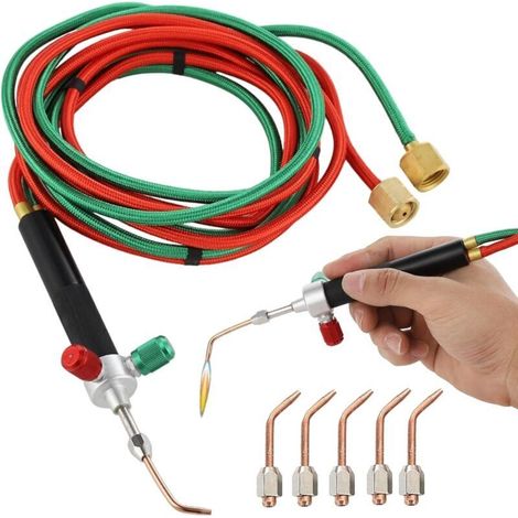 Mini Oxygen Acetylene Torch Kit,Torche de soudage à oxygène portative,Torche de soudure à propane portable avec 5pointes,Torche de réparation de bijoux,Outil de soudage pour l'artisanat 3092°F,1700°C (1/5)