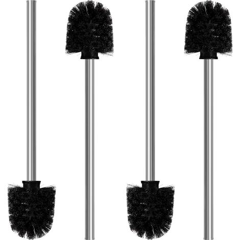 Set of 4 Toilet Brushes - Diameter 8 cm - Toilet Brush with Stainless Steel Handle - Elegant Design Toilet Brush (Black) (1/5)
