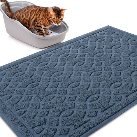 Tapis de litière pour chat, 90 x 60 cm, imperméable, antidérapant, facile à nettoyer, bleu turquoise (1/5)