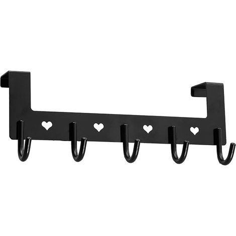 Porte-manteaux Sur Porte - 5 Crochets En Aluminium - Sans Perçage - Résistant À La Corrosion - Pour Vêtements Chapeaux Serviettes Parapluies - Noir (1/5)