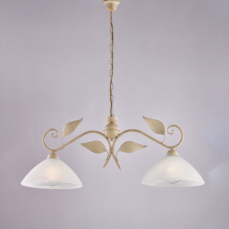 Belight - Esse – Kronleuchter elfenbein, Antikgold, Alabasterglas Ø30, 2-flammig, L96x30 – BL313-2-AV