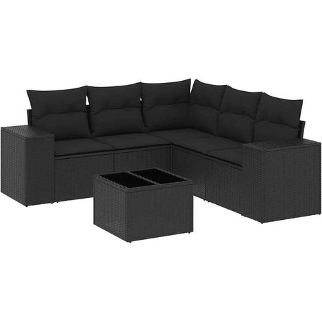 Set de sofás de jardín 6 piezas y cojines ratán sintético negro vidaXL (1/5)