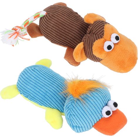 2 Pièces Jouets à Mordre pour Chien Canard Singe Criaillant en Peluche Douce (1/5)