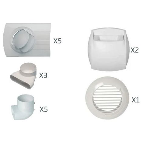 Aldes – Kit d'accessoire pour VMC – Extraction Ø 125 mm – Insufflation Ø 80 mm – Montage mural ou plafond – Bouches d'extraction auto-réglables - T3-T4