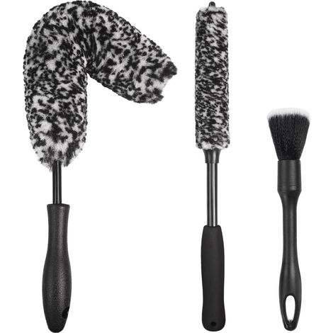 Kit de 3 brosses de nettoyage pour jantes et pneus – Brosses de nettoyage auto flexibles et résistantes pour jantes
