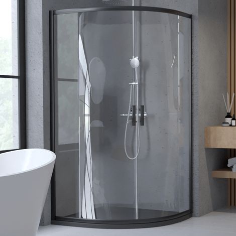 BADLAND Duschkabine Runddusche Halbrund 80x80 190 cm HELA Schwarz Eckdusche Duschabtrennung Transparent Glas 6 mm (1/5)