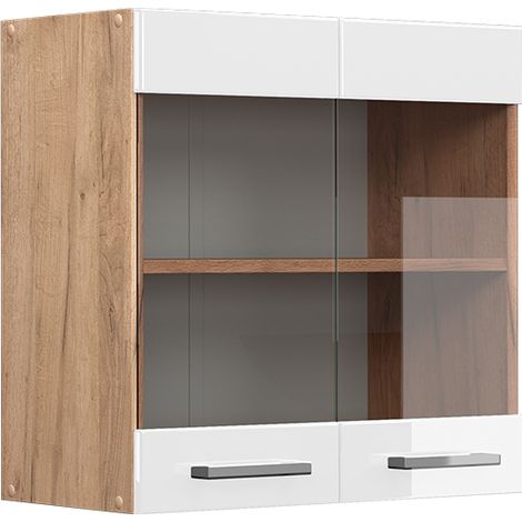 Mobile da cucina in vetro R-Line, Bianco lucido, 60 cm, Vicco