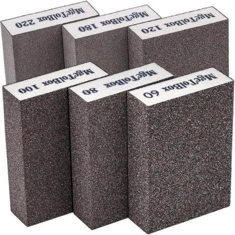 6pcs Éponge de ponçage, Cale a poncer kit Polissage Grain 60/80/100/120/180/220 spécifications lavables et réutilisables