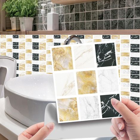 autocollants muraux 3D papier peint mosaïque en imperméable faciles à nettoyer adaptés la cuisine et salle de bain 10 x 10 cm Pvc (1/5)
