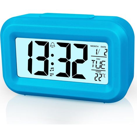 Réveil numérique de chevet, horloge de table à écran LCD avec fonction snooze, format 12/24 heures, affichage de la date et de la température, fonction minuterie, fonctionne sur piles pour la chambre, (1/5)