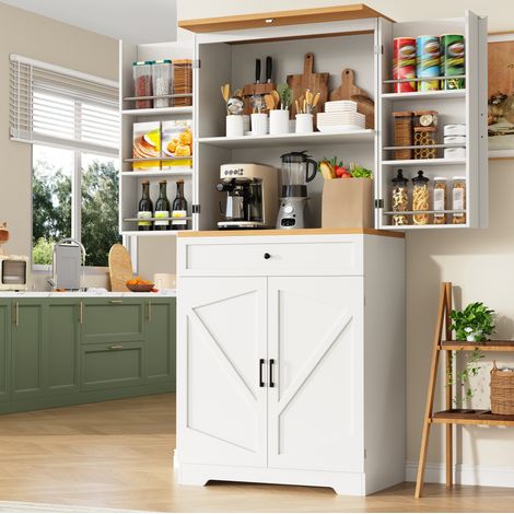 Credenza alta 80x40x180 cm, con ripiani aperti e cassetti, anti ribaltamento, MDF bianco (1/5)