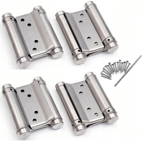 Lot de 4 charnière paumelle portes va-et-vient ressort double action acier inoxydable saloon western, 75 mm (Charge Jusqu'à 15kg) (1/5)