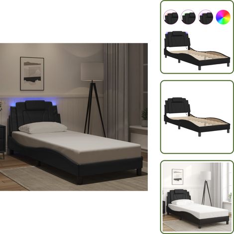 The Living Store Bettgestell mit LED Schwarz 90x190 cm Kunstleder - Bettsofa - Schlafzimmermöbel - Doppelbett - Boxspringbett - Lederbett (1/5)