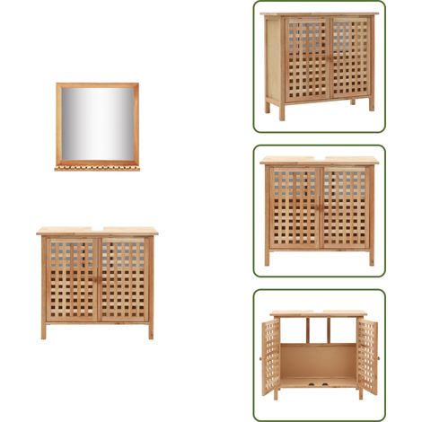 Armoire pour lavabo avec miroir Bois de noyer massif - Meuble De Salle De Bain - Armoire Salle De Bain - Miroir Salle De Bain - Rangement Salle De Bain - Armoire Lavabo (1/5)