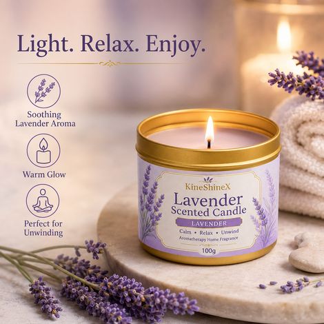 KineShineX Lavender Scented Candle: A soothing fragrance for the bedroom or living room, creating a relaxing and stress-relieving atmosphere. (1/5)
