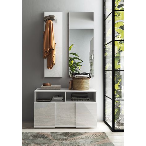 Meuble d'entrée moderne 3 pièces blanc laqué brillant Milenor (1/3)
