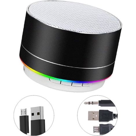 Altavoz Bluetooth portátil Mini estéreo con graves，inalámbrico，compatible con LED，USB y Micro SD para ordenador portátil，hogar y exteriores (1/2)