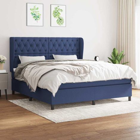 Cama box spring con colchón tela azul 160x200 cm (1/5)