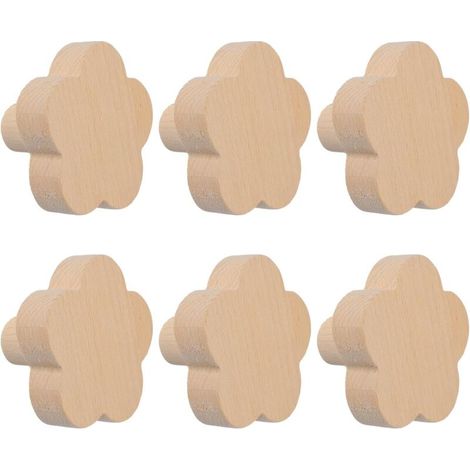 Maniglie per cassetti in legno di faggio, con motivo floreale, 6 pezzi, autoadesive, per cassettiere o armadi.