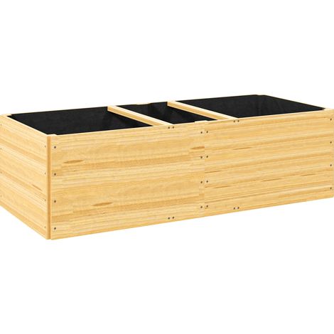 Jardinière en bois carré potager 3 compartiments 140 x 60 x 40cm (1/5)