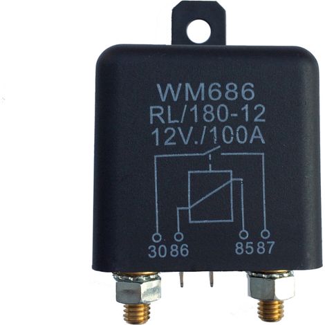 Hochstrom-Ein/Aus-Relais 12V DC 100A 2,4W, Dauerbetrieb, 4 Pins, für Pkw, Lkw, Automobil, mit Befestigungsloch für große Motoren. (1/5)