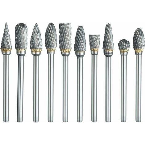 Juego de fresas rotativas, 10 brocas de carburo de doble corte con vástago de 1/8 y cabezal de 1/4 de longitud para bricolaje, carpintería, grabado y tallado. (1/5)