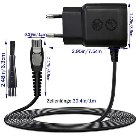 Chargeur de rasoir électrique HQ8505 15 V 0,36 A 5,4 W, compatible avec Philips 3000, 5000, 7000, 9000, HC5630 et MG575, câble de charge de 1 m (avec brosse de nettoyage) (1/5)