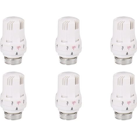 6er-Pack Thermostatventile M30 x 1,5 – Selbstregulierende Frostschutzfunktion – Temperaturregelung 6–28 °C – Für Kompaktheizkörper – Weiß (1/5)