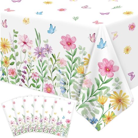 6er Set Tischdecke mit Blumen und Schmetterlingen für Ostern & Picknick