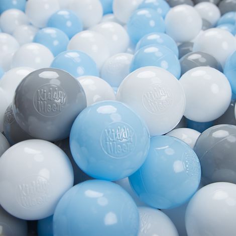 KiddyMoon 200 ∅ 6CM Palline Morbide Colorate Per Piscina Bambini Fatto In EU, Grigio/Bianco/Azzurro - grigio/bianco/azzurro (1/3)