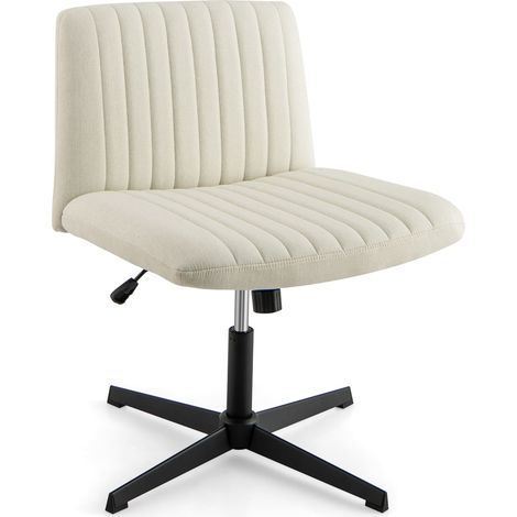 COSTWAY Criss Cross Legged Chair Home Office Chair w/ Wide Padded Seat-Beige (1/5)
