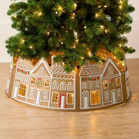 Collier de sapin de Noël en forme de maison en pain d'épices, avec lumière LED, 66 cm, motif flocon de neige, décoration d'arbre de Noël (1/5)