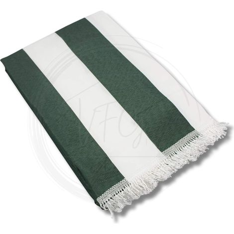 Voile d'ombrage rayé blanc vert œillets franges 145 x 250 cm (1/5)