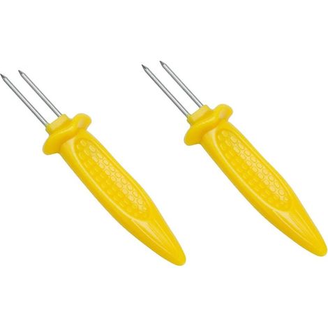 Ensemble de 2 fourchettes à découper en acier inoxydable CCYKXA, outil pour brochettes à viande, pinces à barbecue, spatule pour rôtisserie, fourchettes à manche jaune en forme de maïs (1/5)
