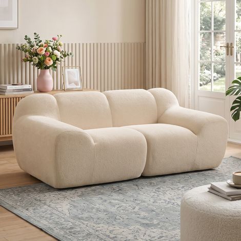 Canapé 2 Places en Chenille, Canapé de Salon 174cm, Assise et Accoudoirs Larges Rembourrés, Entièrement Compressé, Beige (1/5)