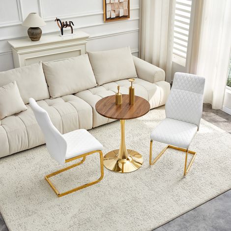 DESMIU Table de salle à manger ronde avec 2 chaises, 1 plateau, base centrale en métal, salon, blanc et effet noyer (1/5)